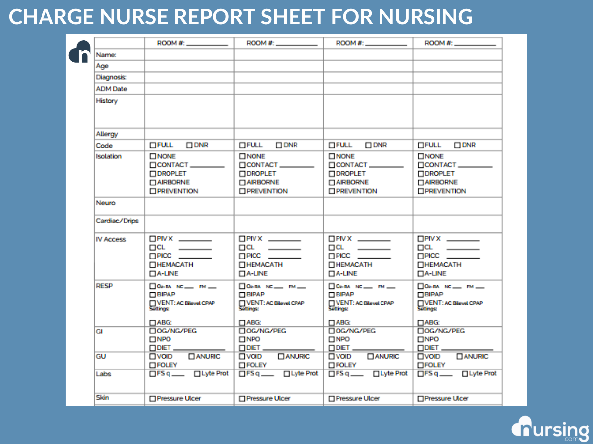 Charge Nurse Report Sheet for Nursing