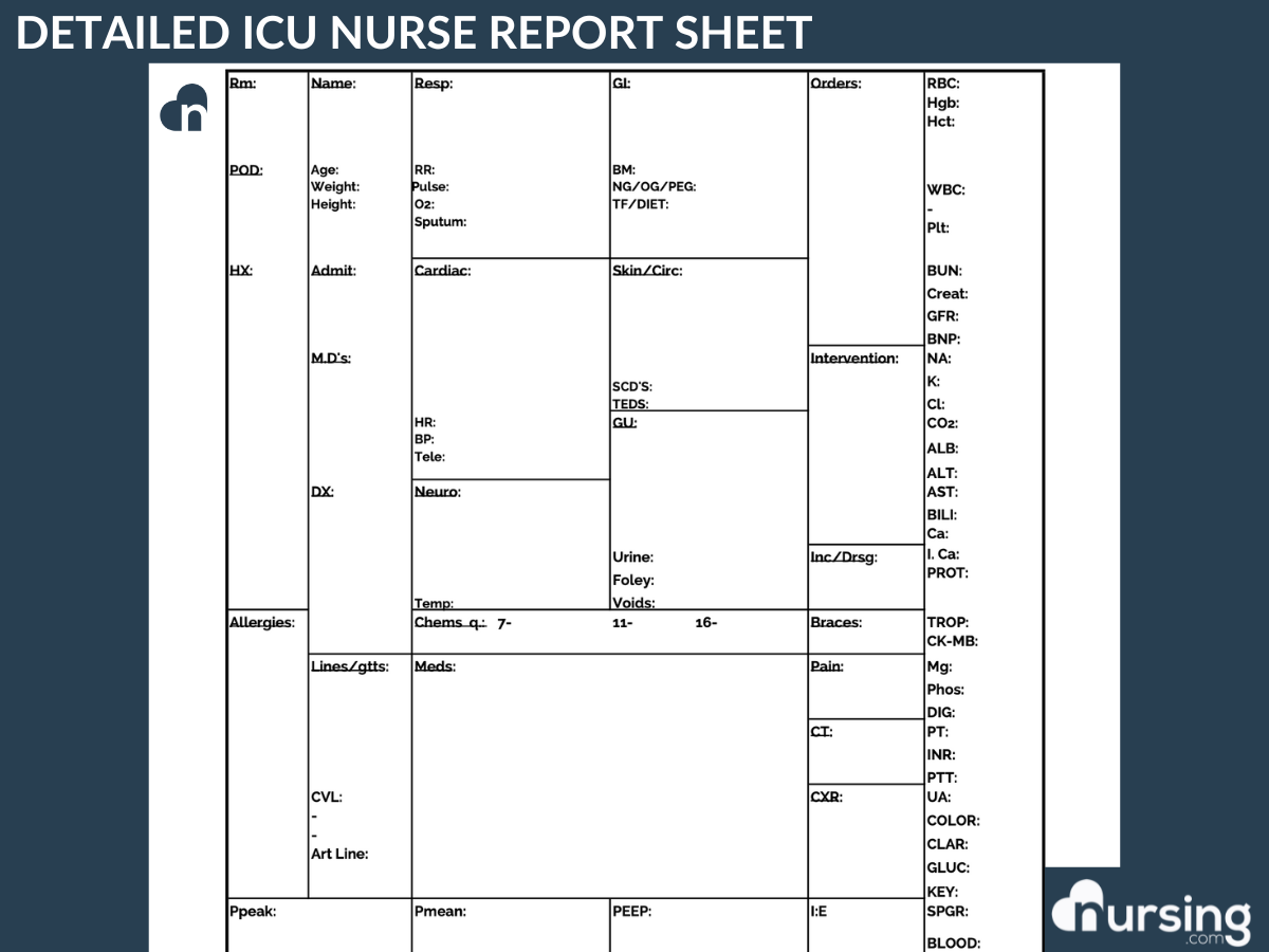 Detailed ICU Nurse Report Sheet