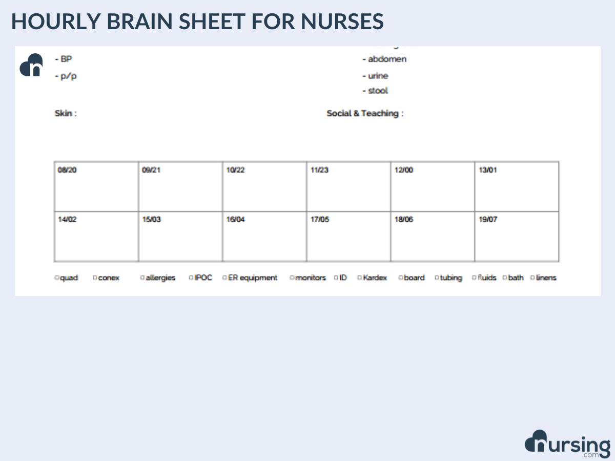 HOURLY BRAIN SHEET FOR NURSES