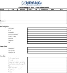 icu report sheet template hand off