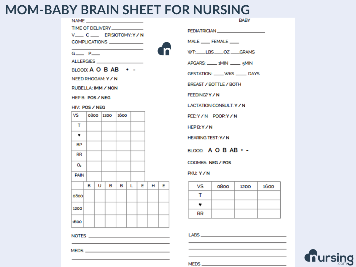 Postpartum Nurse Report Sheet  Mother and Baby Nurse Brain Report